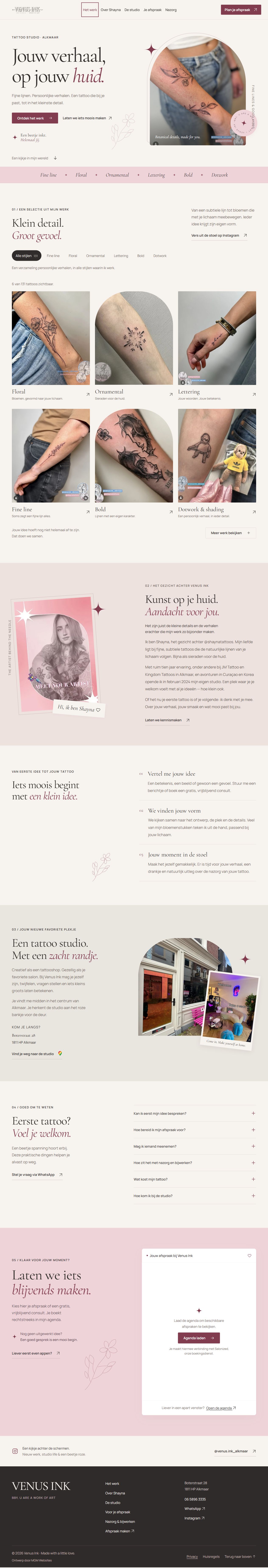 Lange websitepreview van Shayna · Venus Ink
