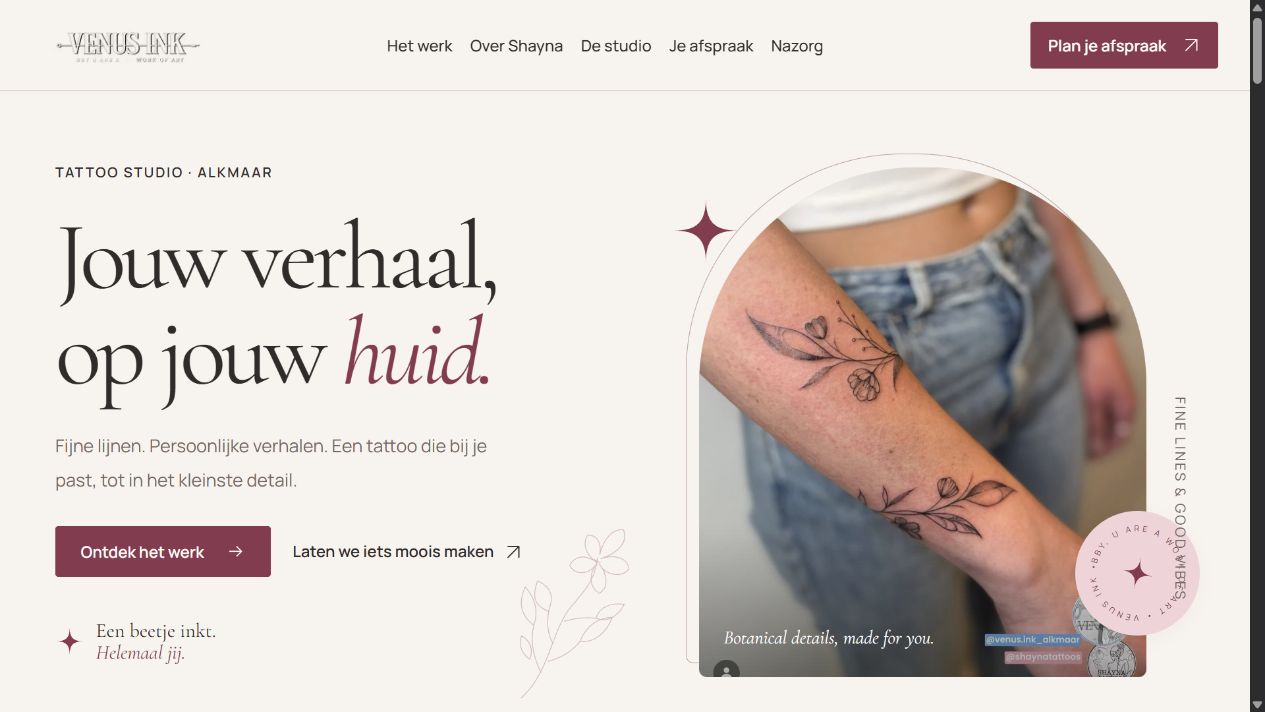 Maatwerk website voor Shayna en Venus Ink